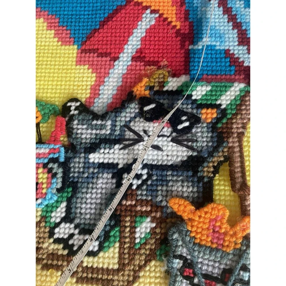 VTG  Cool Cat At The Beach Wall Hanging Needlepoint Plastic Canvas